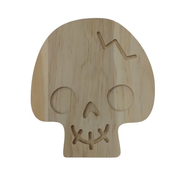 Mondo Lama Halloween Wood Skull Standing Ready To Hang 5.5" x 6" - Picture 1 of 3